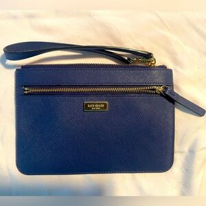 NWOT Kate Spade Wristlet Wallet Double Zipper Navy Blue W Gold Accents Bag Kept